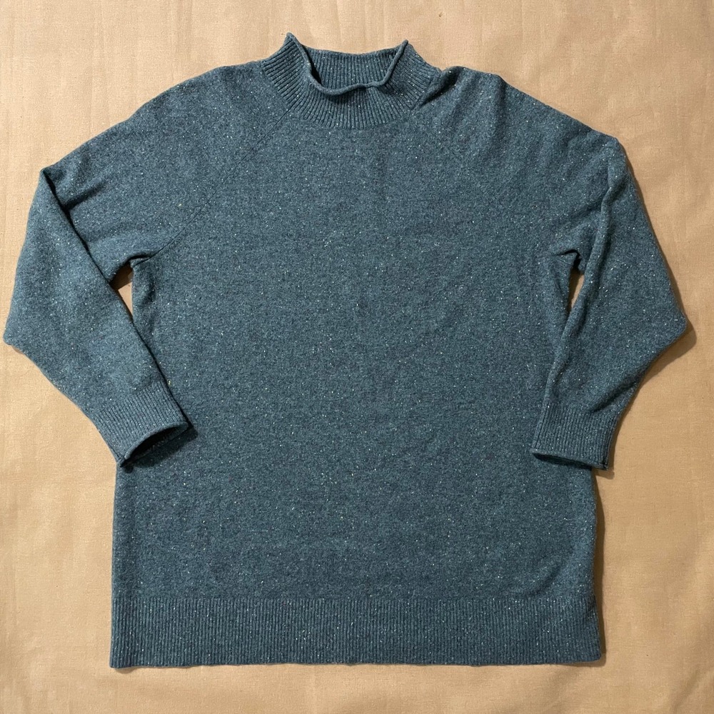 Lands End Cashmere Sweater Size 1X Green Mockneck Pullover Long Sleeve